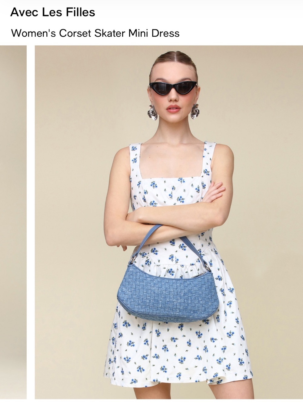Avec Les Filles White Mini Dress with Blue Floral Print - Picture 4 of 9